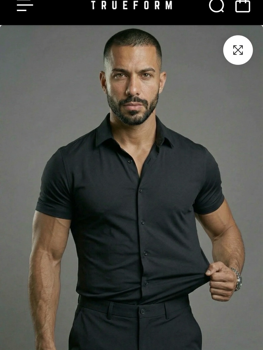 Men's Black Short-Sleeve Stretch Button-Down Shirt